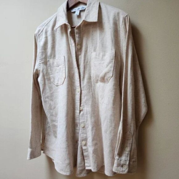 Nwt Old Navy Cream Speckled Boyfriend Shirt S - Picture 4 of 7